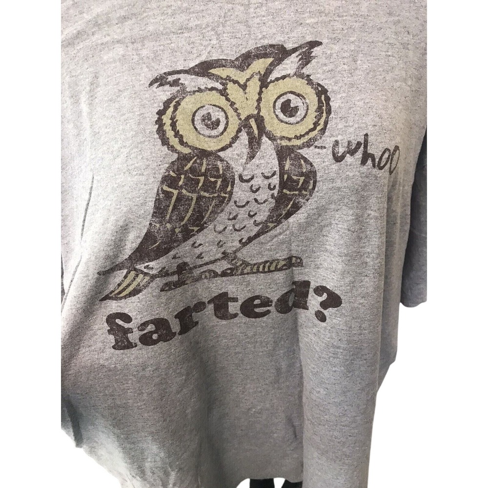 Gildan Mens Whoo Farted Owl Graphic Tee‎ Heather Grey Short Sleeve Shirt 2XL